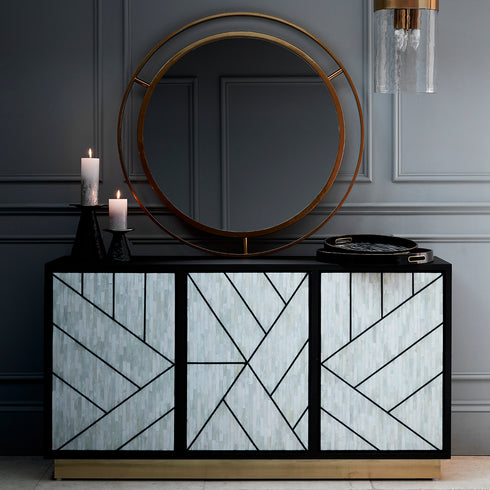 Libra Credenza Abstract 3 Door Cabinet with Bone Inlay